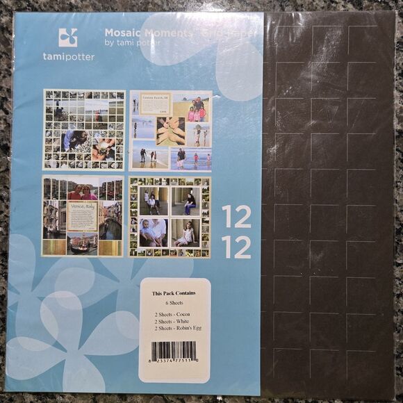 Tami Potter Other - Mosaic Moments By TAMI Potter 12x12 Grid Paper Pack - Cocoa,White,Robins Egg NEW